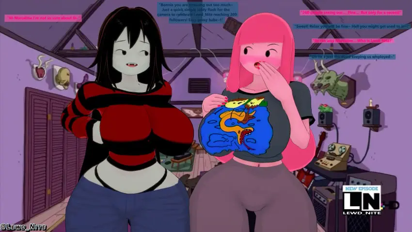 Image big_breasts,blush,breasts,female,big_ass,big_butt,thick_thighs,smiling,pink_hair,text,tagme,thick,3d,tight_clothing,pink_body,pink_skin,blushing,adventure_time,smiling_at_partner,pajamas,follower_celebration,milestone_celebration,princess_bubblegum,marceline,flannel,celebration,bonnibel_bubblegum,marceline_abadeer,marceline_the_vampire_queen,lewd_nite