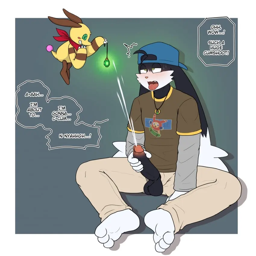 Image blush,clothed,clothing,hi_res,open_mouth,pants,shirt,smile,male,penis,sweat,tail,tongue_out,yellow_eyes,tongue,barefoot,duo,erection,humanoid_penis,headwear,feet,male/male,grin,headgear,jewelry,teeth,balls,drooling,anthro,text,aged_up,green_eyes,sitting,ahe_gao,half-closed_eyes,necklace,ejaculation,looking_pleasured,saliva,genital_fluids,masturbation,bodily_fluids,fur,genitals,holding_object,mammal,dialogue,claws,yellow_body,yellow_fur,black_body,fangs,english_text,5_fingers,feline,narrowed_eyes,2024,white_body,fingers,humanoid_genitalia,brown_fur,toes,bandai_namco,hybrid,topwear,1:1,brown_body,white_fur,lagomorph,leporid,rabbit,felid,hypnosis,domestic_cat,felis,black_fur,bottomwear,open_clothing,floating,3_toes,mind_control,open_bottomwear,open_pants,klonoa,klonoa_(series),border,white_border,gooner,gooning,bating,bator,hankerchief,hypno_neet,popka