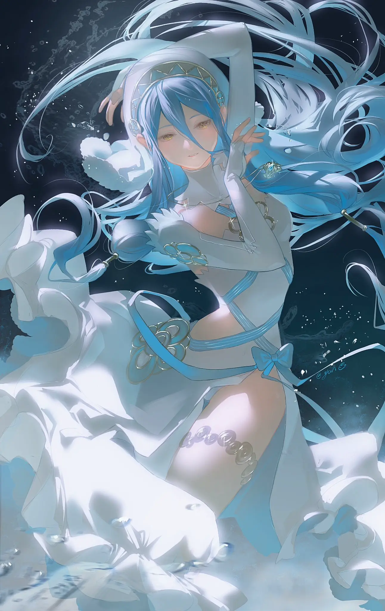 Image 1girls,female,female_only,highres,long_hair,solo,very_long_hair,blue_hair,elbow_gloves,gloves,yellow_eyes,panties,underwear,jewelry,nintendo,hair_between_eyes,white_panties,fire_emblem,fingerless_gloves,fire_emblem_fates,upskirt,veil,pantyshot,dancing,headdress,pendant,azura_(fire_emblem),asymmetrical_legwear,dancer,pantyshot_(standing),white_veil,single_leg_pantyhose,uneven_legwear,yun_(dl2n5c7kbh8ihcx)