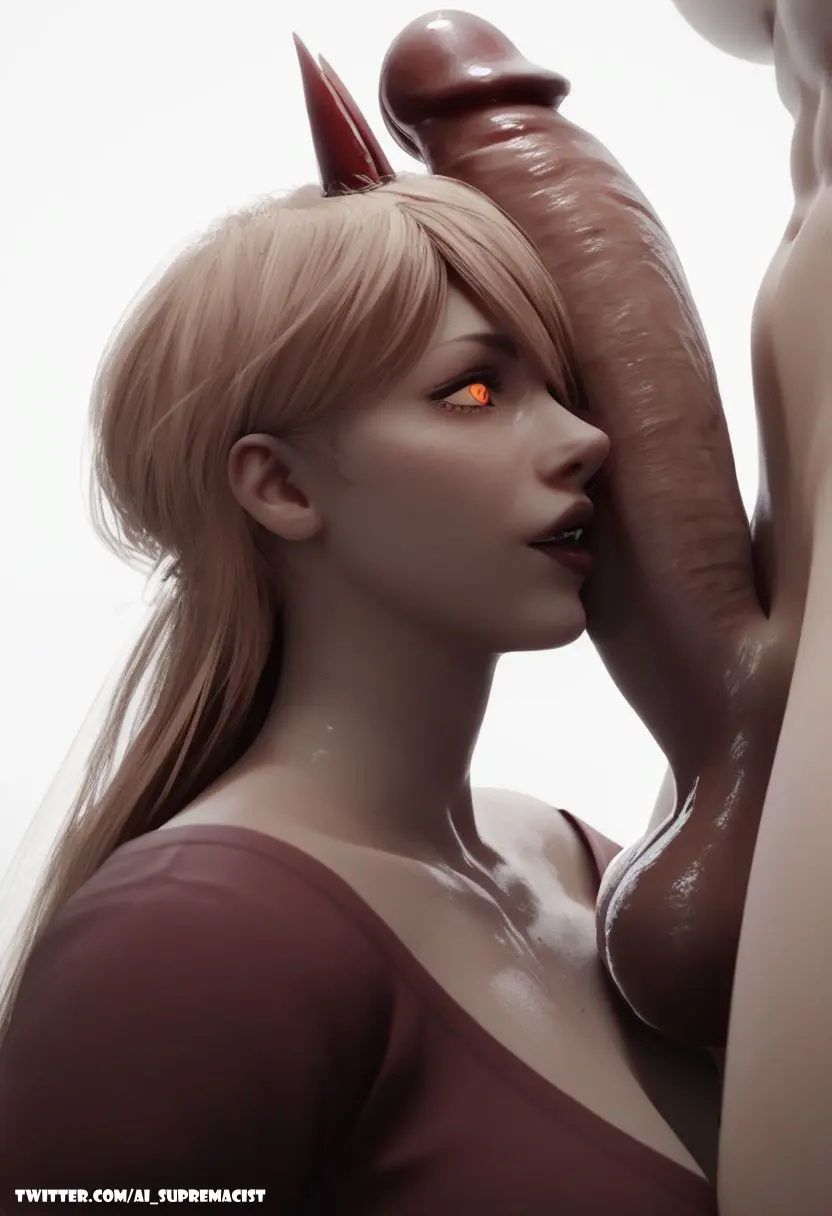 Image breasts, clothing, female, long_hair, looking_at_viewer, open_mouth, shirt, simple_background, white_background, 1boy, male, nude, penis, straight, symbol-shaped_pupils, yellow_eyes, uncensored, erection, futanari, intersex, orange_eyes, veins, dark-skinned_male, dark_skin, horns, ai_generated, clothed_female, solo_focus, teeth, balls, nude_male, blonde_hair, lips, testicles, demon_girl, demon_horns, glowing_eyes, sharp_teeth, realistic, high_resolution, large_penis, glowing, chainsaw_man, power_(chainsaw_man), penis_awe, clothed_female_nude_male, penis_on_face, makima_(chainsaw_man), red_horns, office_lady, imminent_fellatio, ai_supremacist