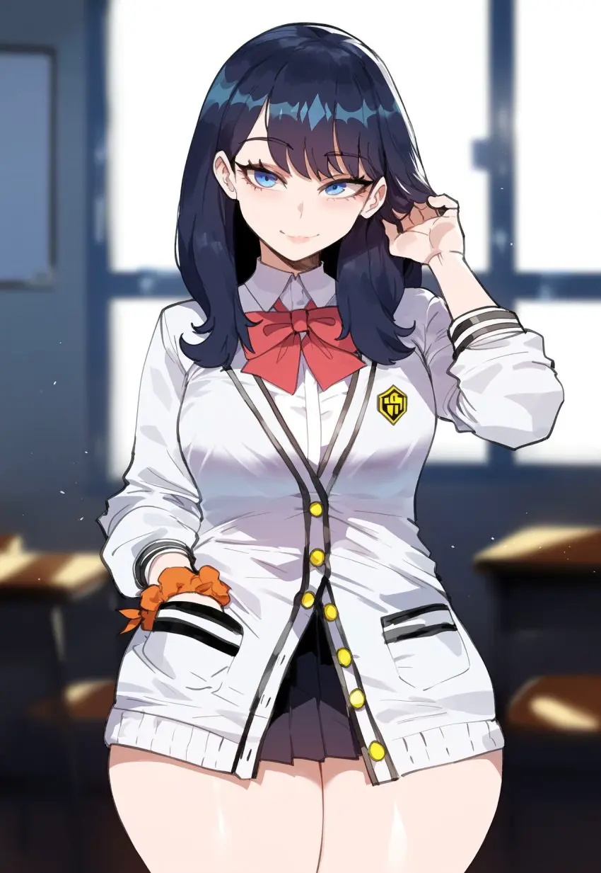 Image breasts,female,black_hair,blue_eyes,thick_thighs,wide_hips,ai_generated,medium_breasts,curvy,adult_swim,toonami,thiccwithaq_(ai_style),gridman_universe,ssss.gridman,takarada_rikka,creamy_ai