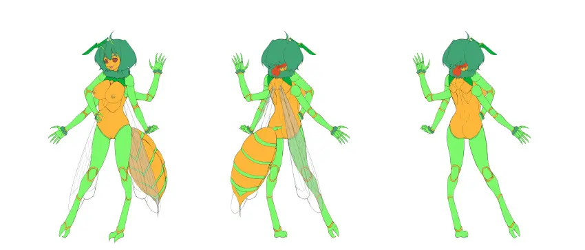 Image big_breasts,breasts,female,hi_res,nipples,open_mouth,red_eyes,simple_background,solo,nude,pussy,tongue,humanoid,teeth,hair,wings,animal_humanoid,absurd_res,ahoge,green_hair,genitals,multicolored_body,rear_view,arthropod,insects,fangs,orange_body,green_body,front_view,animal_genitalia,arm_tuft,tuft,digitigrade,mandibles,neck_tuft,arthropod_abdomen,multi_arm,multi_limb,cloaca,exoskeleton,bee,antennae_(anatomy),hymenopteran,4_arms,insect_wings,insect_humanoid,arthropod_humanoid,wrist_tuft,monsterification,vertical_cloaca,macross,macross_frontier,compound_eyes,stinger_(anatomy),hymenopteran_humanoid,apocalipsejack,ranka_lee