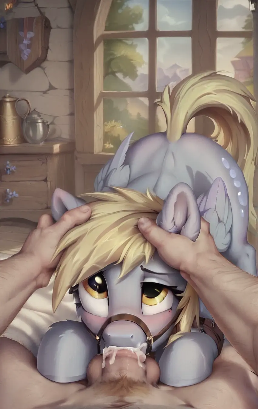 Image 1girls,blush,female,human,1boy,cum,cum_in_mouth,male,oral,penis,yellow_eyes,fellatio,ai_generated,hair,blonde_hair,fur,grey_body,grey_fur,mammal,interspecies,female_on_human,friendship_is_magic,hasbro,my_little_pony,feral,male_on_feral,equid,equine,horse,pony,human_on_feral,male_human/female_feral,derpy_hooves,fellatio_from_feral