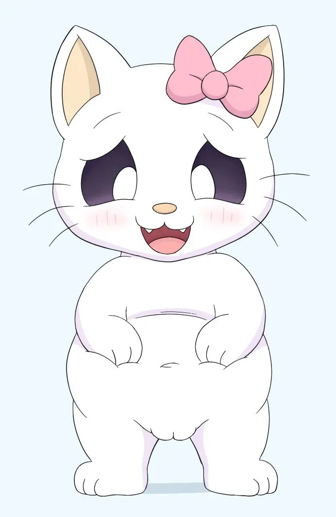 Image blush,female,simple_background,solo,navel,pussy,blue_background,anthro,looking_down,presenting,slightly_chubby,slightly_chubby_female,fur,genitals,mammal,feline,white_body,white_fur,felid,presenting_pussy,domestic_cat,felis,sanrio,pink_bow,hello_kitty,hello_kitty_(series),hello_kitty_(character),kitty_white,danel