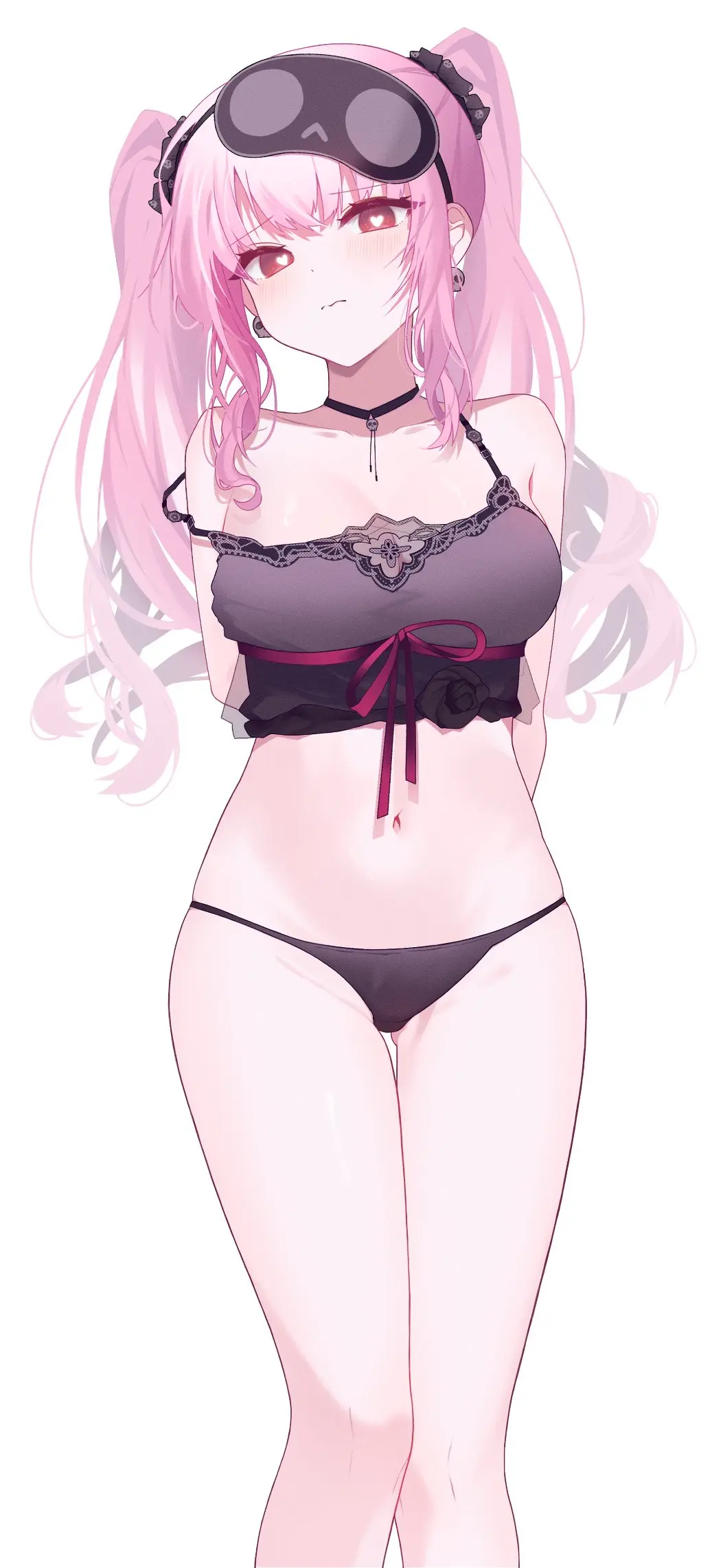 Image 1girls,big_breasts,breasts,female,female_only,light-skinned_female,light_skin,long_hair,looking_at_viewer,simple_background,solo,standing,white_hair,heart-shaped_pupils,female_focus,thighs,virtual_youtuber,solo_female,solo_focus,pink_hair,vtuber,2d,legs,pink_eyes,hololive,hourglass_figure,alternate_costume,2d_(artwork),thong,front_view,alternate_hairstyle,hololive_english,hololive_myth,long_legs,vtuberfanart,arms_behind_back,slender_legs,pigtails,black_thong,mori_calliope,babydoll,mori_calliope_(6th_costume)