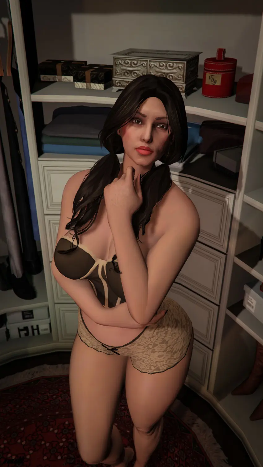 Image 1girls,breasts,brown_eyes,female,nipples,nude,ass,thick_thighs,thighs,lingerie,nude_female,naked,thick_ass,brown_hair,twintails,naked_female,lace,grand_theft_auto,grand_theft_auto_online,grand_theft_auto_v,nopixel,nullinvoid,kim_brûlée