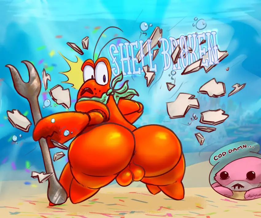 Image hi_res,male,nude,ass,big_butt,balls,absurd_res,genitals,dialogue,arthropod,marine,speech_bubble,weapon,backsack,crab,crustacean,decapoda,malacostracan,another_crab's_treasure,kril_(another_crab's_treasure),websheck,aggro_crab,action_line