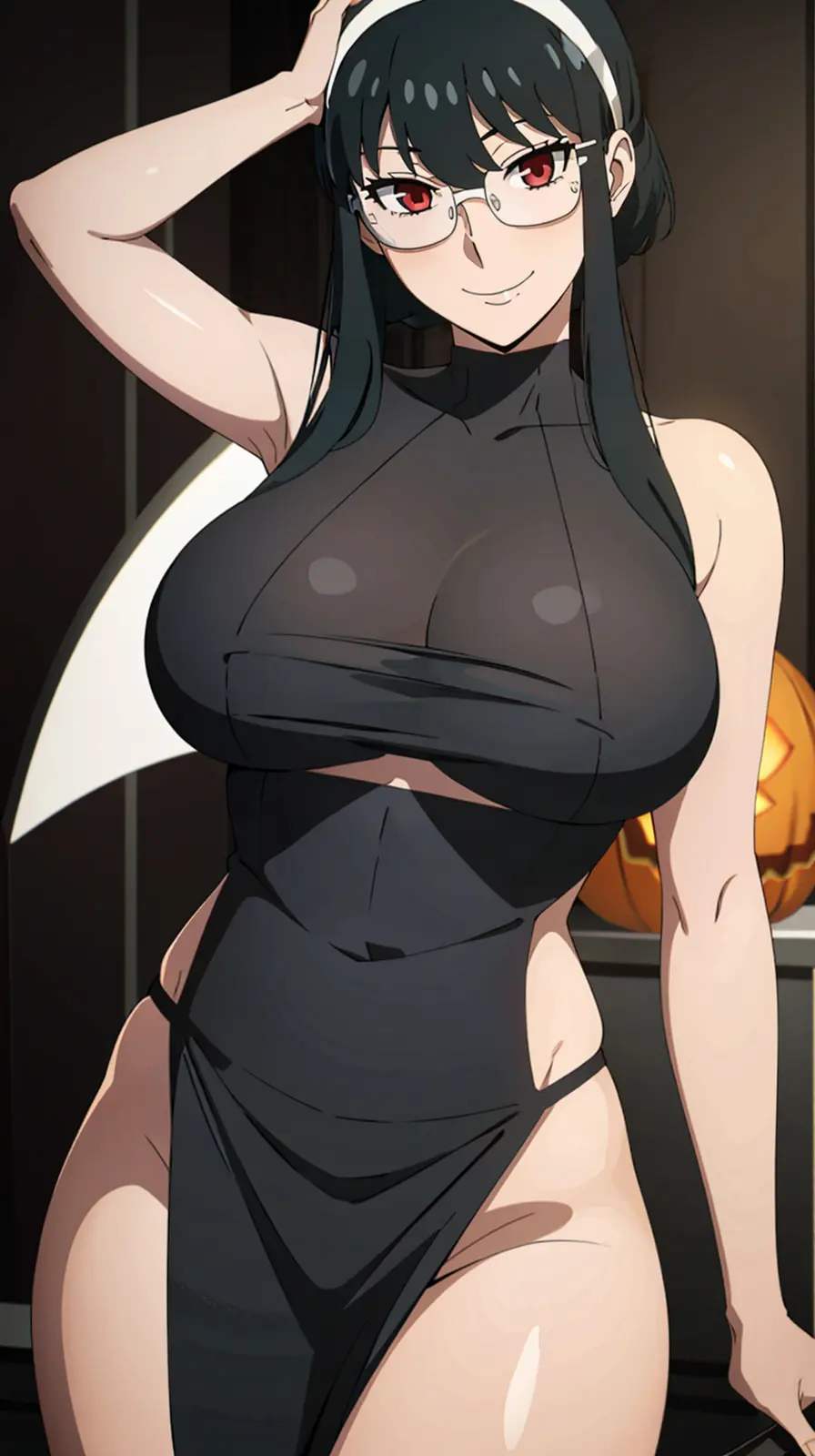 Image 1girls,big_breasts,breasts,clothed,female,female_only,light-skinned_female,light_skin,looking_at_viewer,red_eyes,solo,black_hair,female_focus,thick_thighs,thighs,milf,ai_generated,clothed_female,solo_female,solo_focus,glasses,anime,plusmolfa,spy_x_family,yor_briar,yor_forger,manga,loving_gaze