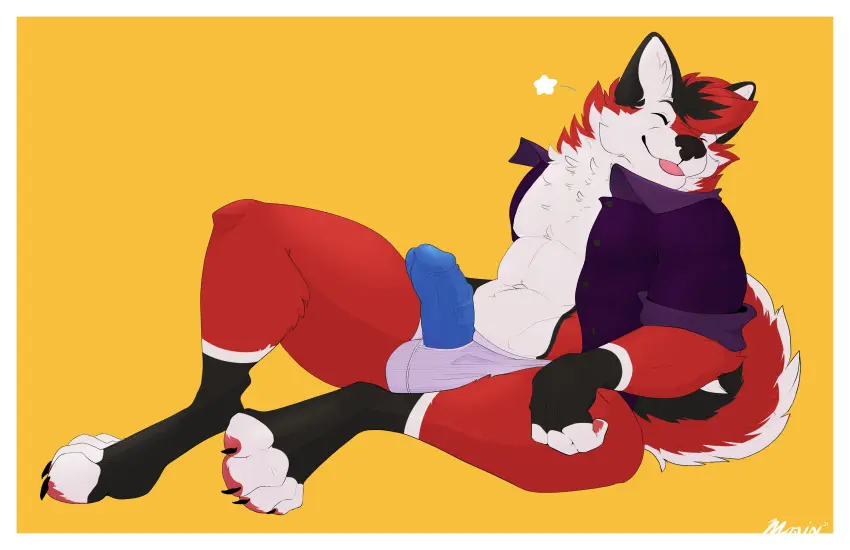 Image clothed,clothing,hi_res,open_shirt,shirt,simple_background,solo,male,penis,tail,underwear,2021,erection,humanoid_penis,athletic,athletic_male,feet,digital_drawing_(artwork),digital_media_(artwork),yellow_background,anthro,veiny_penis,sitting,absurd_res,canid,canine,fur,genitals,mammal,biceps,pecs,biped,abs,fingers,humanoid_genitalia,vein,toes,fox,glans,leg_markings,markings,topwear,gloves_(marking),blue_penis,purple_clothing,pawpads,open_clothing,digitigrade,true_fox,4_toes,red_fox,black_markings,socks_(marking),athletic_anthro,fur_markings,purple_topwear,open_topwear,border,white_border,sitting_on_ground,purple_shirt,penis_through_underwear,mosin
