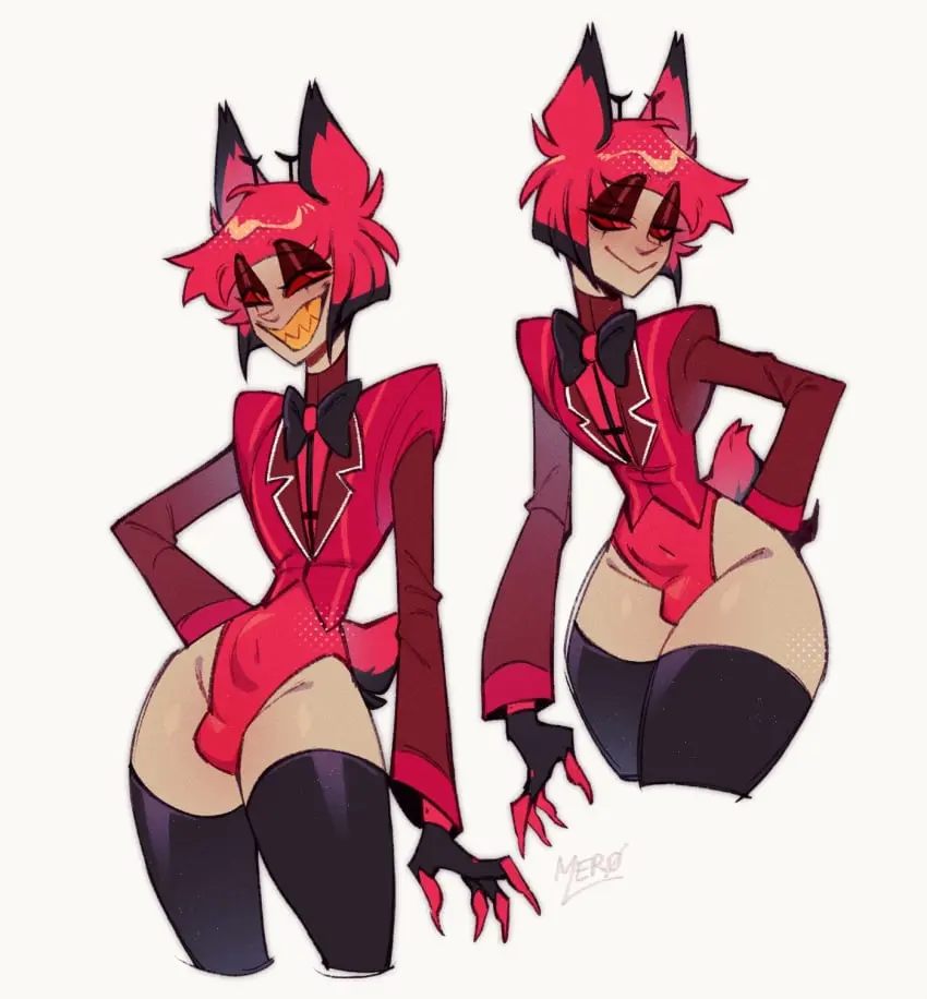 Image clothing,hi_res,solo,male,ass,big_butt,thick_thighs,humanoid,wide_hips,femboy,anthro,demon,bulge,legwear,thigh_highs,solo_male,alastor_(hazbin_hotel),demon_humanoid,hazbin_hotel,long_socks,mer0mer0
