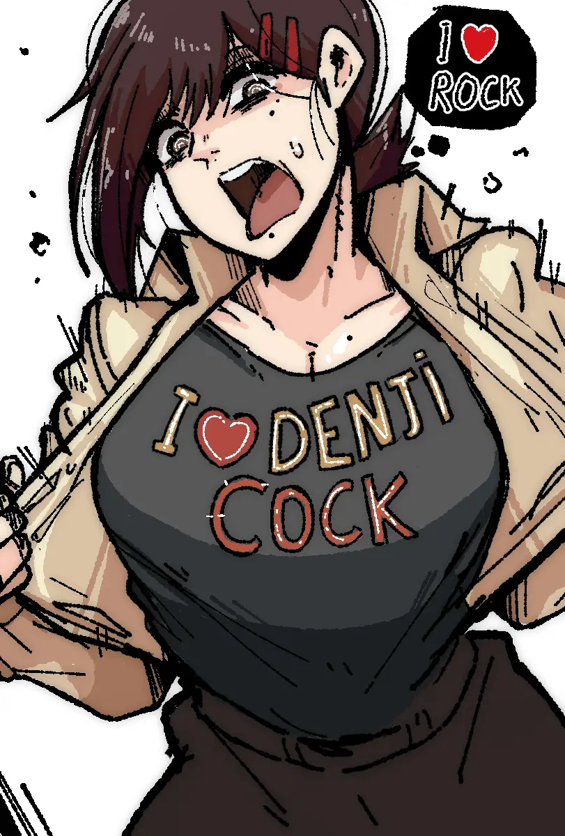 Image big_breasts,blush,breasts,brown_eyes,female,penis,short_hair,tongue_out,brown_hair,jacket,heart,chainsaw_man,higashiyama_kobeni,open_jacket,tagme_(artist),mark_gavatino,showing_breasts,cock_shirt