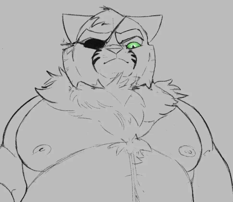 Image nipples,1boy,male,furry,male_only,anthro,mammal,pecs,feline,angry,chubby,sketch,male_focus,fluffy,fluffy_chest,meme,domestic_cat,eye_patch,moobs,masculine_male,greyscale,webcomic,viewed_from_below,serious,chubby_male,lackadaisy,viktor_vasko,darkcatto