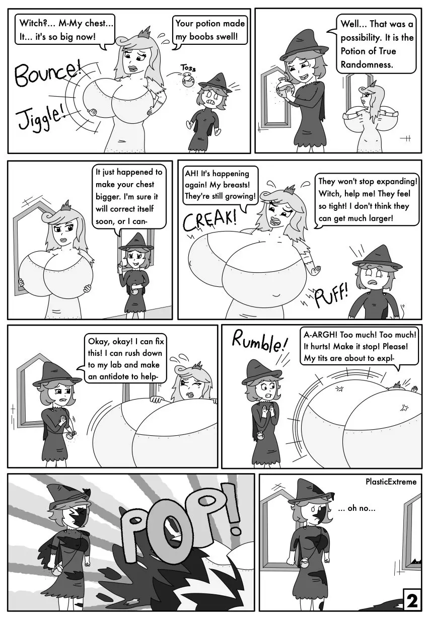 Image breasts,female,2girls,multiple_girls,hyper_breasts,tagme,blood,comic,monochrome,inflation,dialogue,queen,top_heavy,vein,breast_expansion,greyscale,witch,page_2,potion,bursting,popping,plasticextreme,body_part_explosion,breast_pop