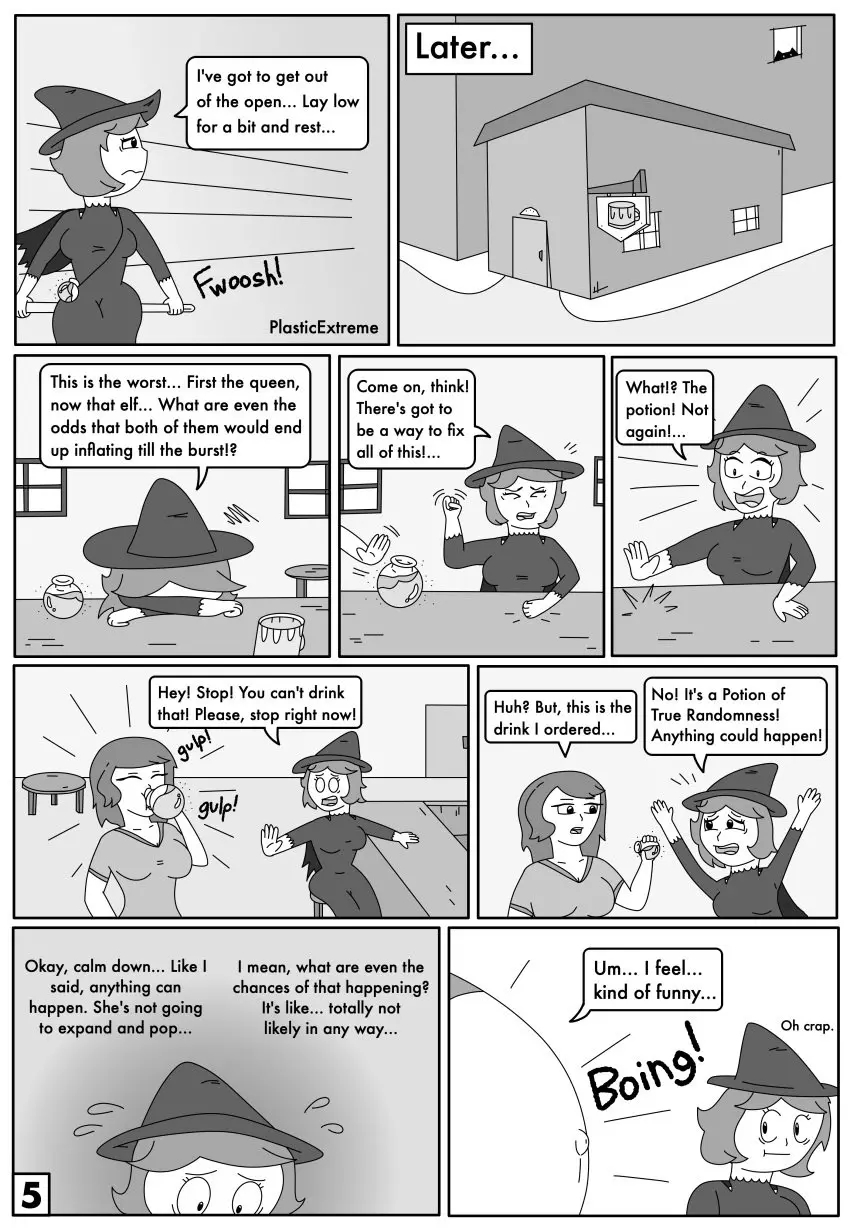 Image female,outie_navel,tagme,comic,monochrome,inflation,dialogue,greyscale,balloon_inflation,bar,witch,belly_expansion,page_5,potion,plasticextreme