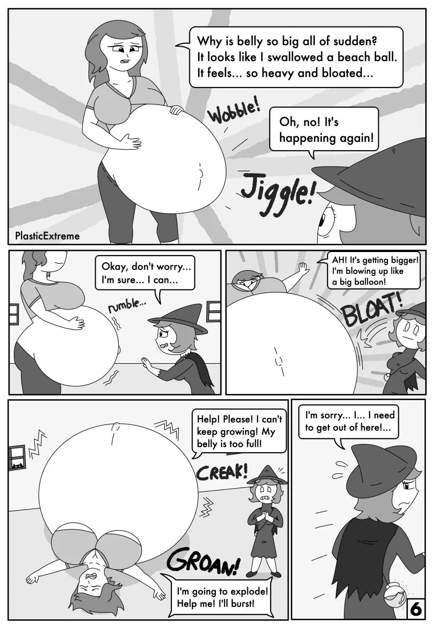 Image female,tagme,comic,monochrome,inflation,dialogue,about_to_burst,greyscale,balloon_inflation,hyper_belly,witch,belly_expansion,page_6,plasticextreme