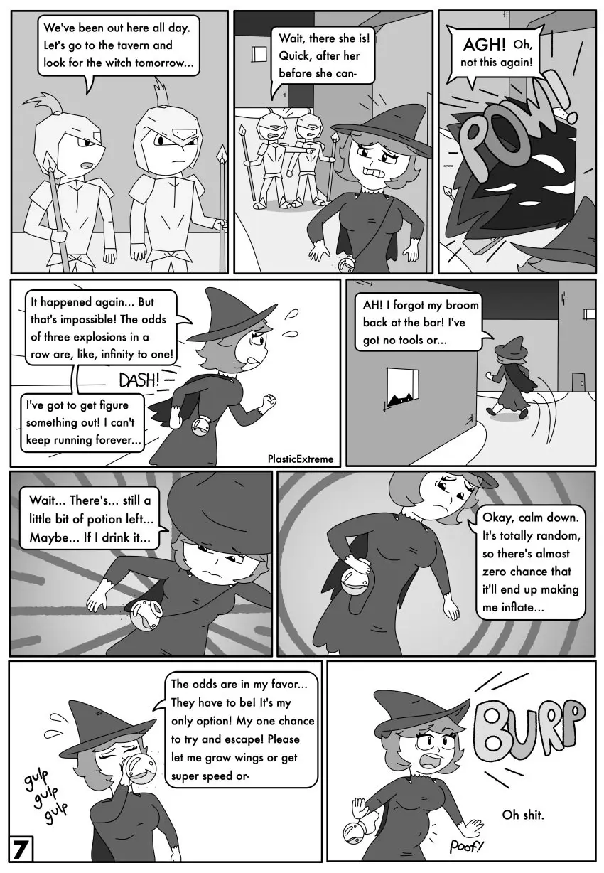 Image female,tagme,comic,monochrome,inflation,dialogue,drinking,greyscale,page_7,witch,burping,belly_expansion,potion,bursting,popping,plasticextreme