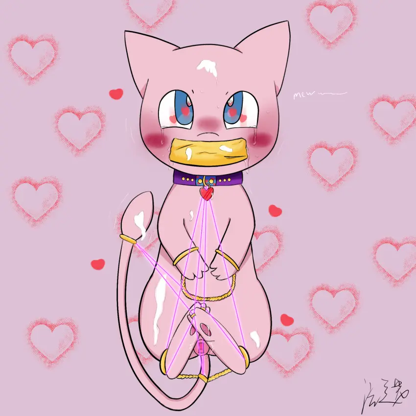 Image female,hi_res,solo,cum,pokemon,pokemon_(species),choker,jewelry,necklace,nintendo,genital_fluids,orgasm,bodily_fluids,sex_toy,1:1,feral,chains,feral_only,cover,bound,gag,generation_1_pokemon,sparkles,legendary_pokemon,mew_(pokemon),fralan,restrain