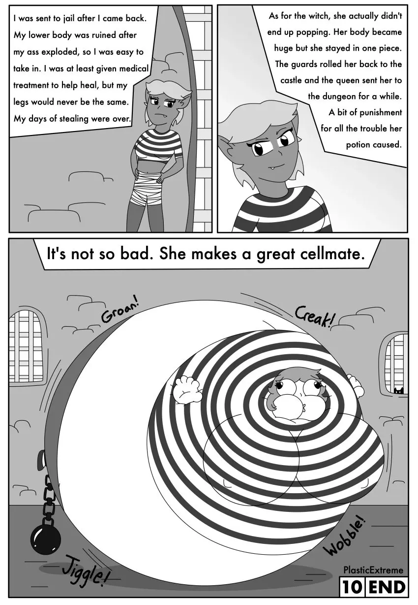 Image female,tagme,comic,monochrome,inflation,spherical_inflation,dialogue,dark_elf,breast_expansion,sunken_head,bandages,greyscale,sunken_limbs,page_10,witch,end_page,prisoner,belly_expansion,aftermath,cheeks_inflation,ball_and_chain,plasticextreme,uber_inflation
