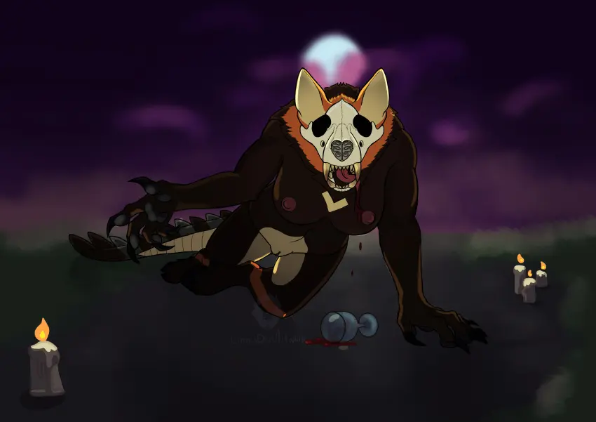 Image breasts,female,hi_res,looking_at_viewer,nipples,solo,tongue_out,tongue,teeth,anthro,absurd_res,night,canid,canine,fur,genitals,mammal,claws,orange_body,reptile,scalie,outside,humanoid_genitalia,brown_fur,deer,hybrid,hooves,brown_body,orange_fur,felid,skull,bone,pantherine,dark_body,beverage,container,cup,candle,crocodilian,skull_head,alcohol,wine,wine_glass,maned_wolf,glass,glass_container,glass_cup,drinking_glass,alligatorid,caiman,jaguar,new_world_deer,crawling,lions_den_artwork,marsh_deer