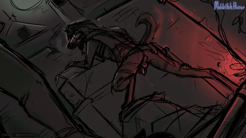 Image clothed,clothing,hi_res,solo,male,penis,ass,balls,anthro,anus,genital_fluids,bodily_fluids,canid,canine,canis,genitals,mammal,precum,wolf,bottomless,precum_drip,dripping,16:9,widescreen,meldritchhorror