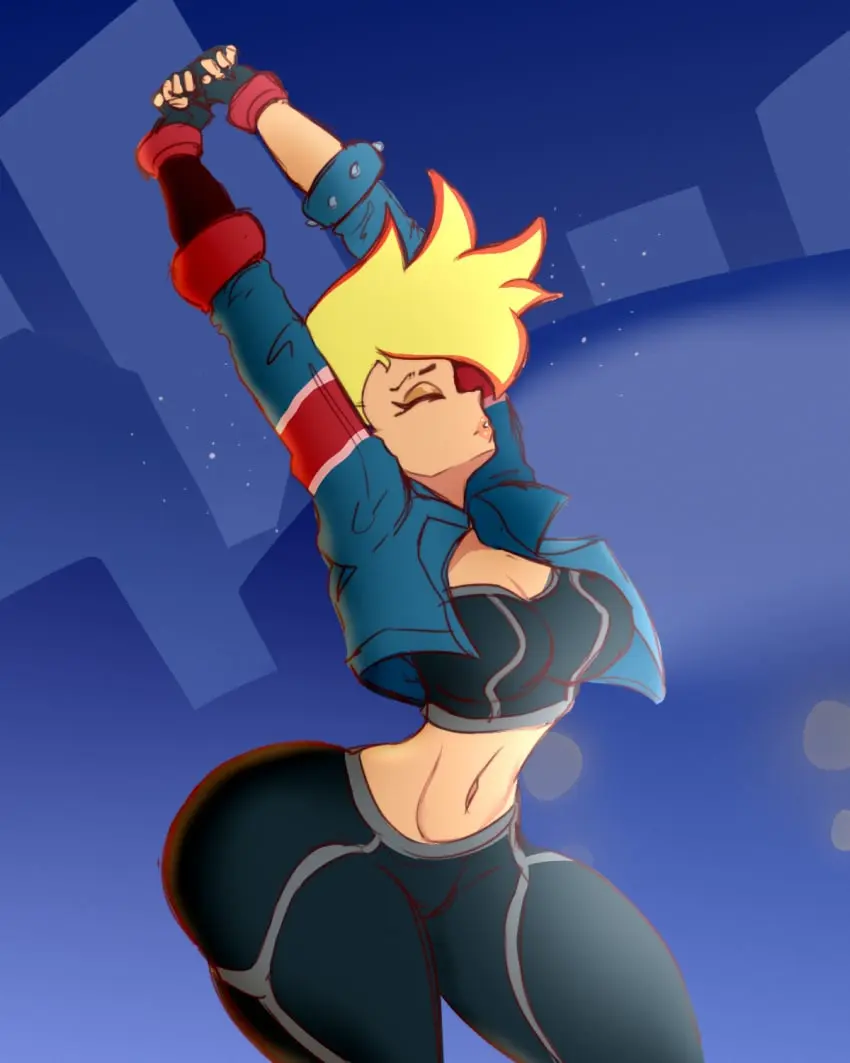 Image 1girls, big_breasts, breasts, female, female_only, large_breasts, ass, big_ass, thick_thighs, wide_hips, blonde_hair, closed_eyes, jacket, large_ass, rule_63, cosplay, stretching, cartoon_network, street_fighter, 4:5, genderswap_(mtf), street_fighter_6, genderswap, jenny_test, johnny_test, johnny_test_(series), canon_genderswap, blue_jacket, cammy_stretch, cammy_white_(cosplay), slemka