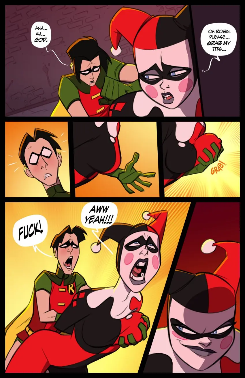 Image 1girls,breasts,female,1boy,male,straight,male/female,text,comic,dialogue,tight_clothing,breast_grab,batman_(series),dc,dc_comics,english_text,groping,speech_bubble,villainess,moaning,horny,harley_quinn,older_female,older_female_and_younger_male,younger_male,black_lipstick,age_difference,groping_breasts,groping_from_behind,grabbing_breasts,robin_(dc),grope,harley_quinn_(classic),jason_todd,stickymon,robin_(jason_todd)