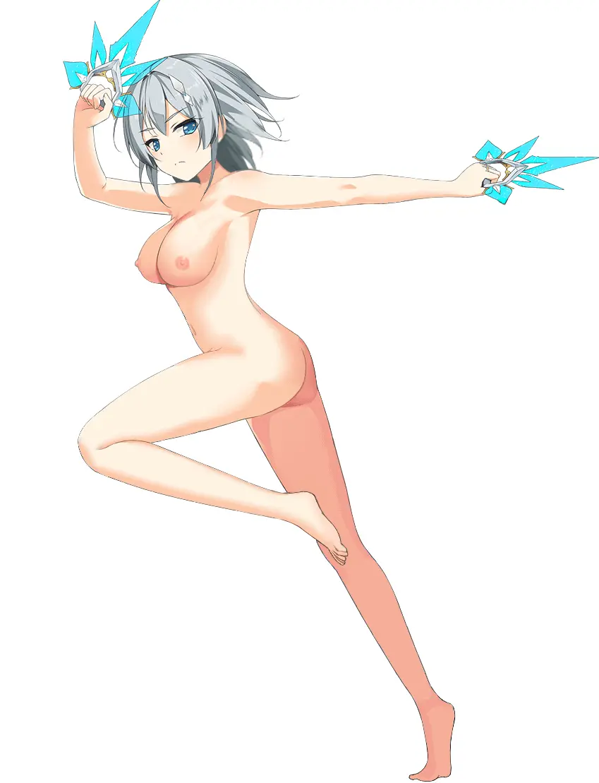 Image 1girls,breasts,female,large_breasts,nipples,blue_eyes,nude,short_hair,ass,feet,nude_female,completely_nude,edit,weapon,silver_hair,third-party_edit,standing_on_one_leg,nude_filter,revision,moe_ninja_girls,ricka_machiyuki
