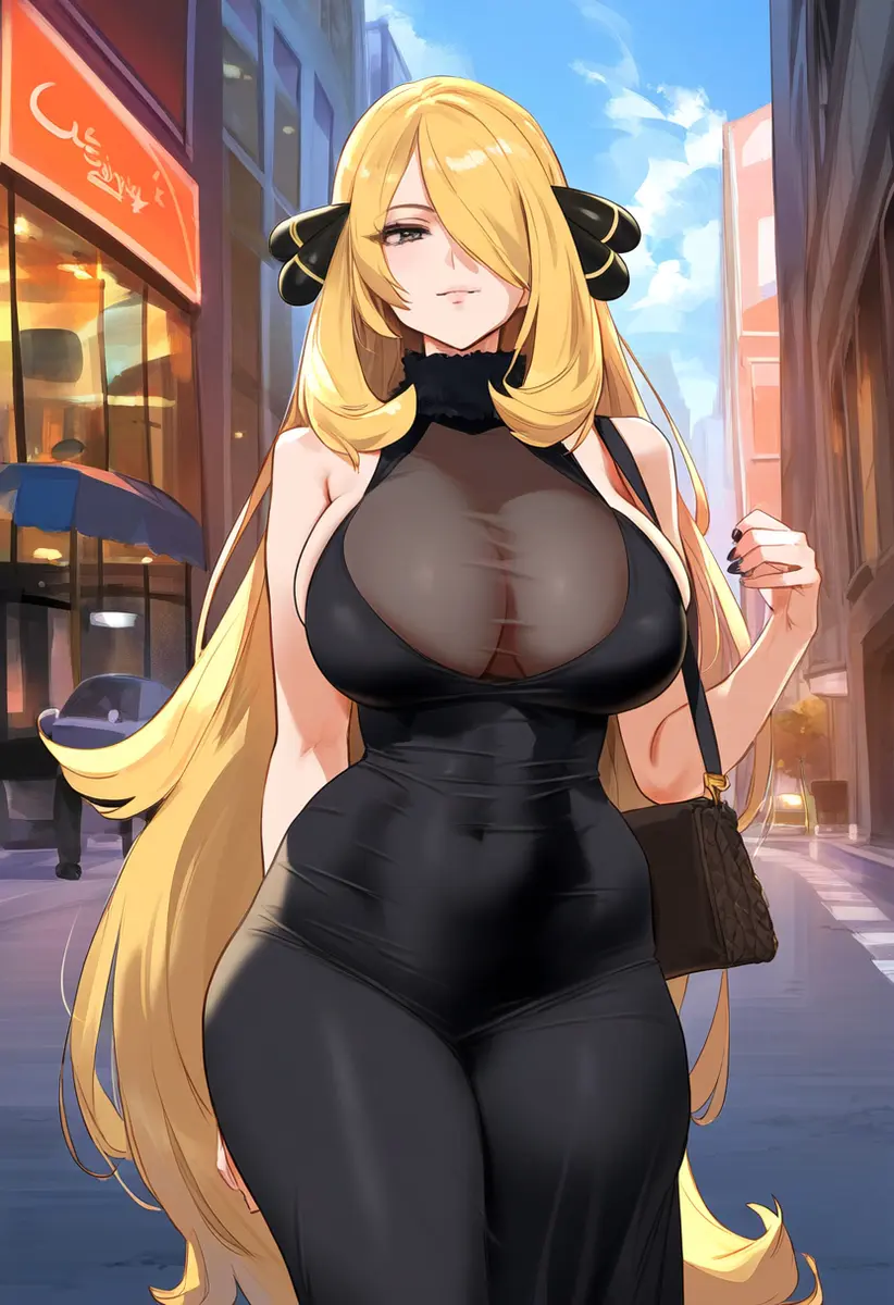 Image 1girls,big_breasts,blush,breasts,clothed,clothing,female,female_only,hi_res,large_breasts,light-skinned_female,light_skin,long_hair,looking_at_viewer,solo,pokemon,female_focus,thick_thighs,ai_generated,bare_shoulders,color,solo_female,tagme,blonde_hair,dress,nintendo,cynthia_(pokemon),pokemon_champion,game_freak,bare_arms,pokemon_dppt,flamingpassion,pokemon_trainer
