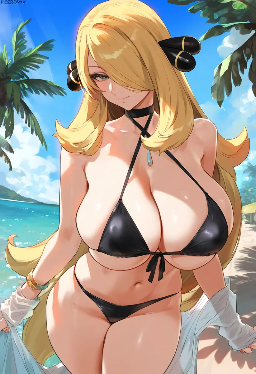 Image 1girls,big_breasts,blush,breasts,clothed,clothing,female,female_only,hi_res,large_breasts,light-skinned_female,light_skin,long_hair,looking_at_viewer,solo,pokemon,bikini,female_focus,thick_thighs,ai_generated,bare_shoulders,bare_thighs,color,solo_female,tagme,blonde_hair,nintendo,bikini_top,bikini_bottom,cynthia_(pokemon),pokemon_champion,bare_legs,game_freak,bare_arms,pokemon_dppt,flamingpassion,pokemon_trainer