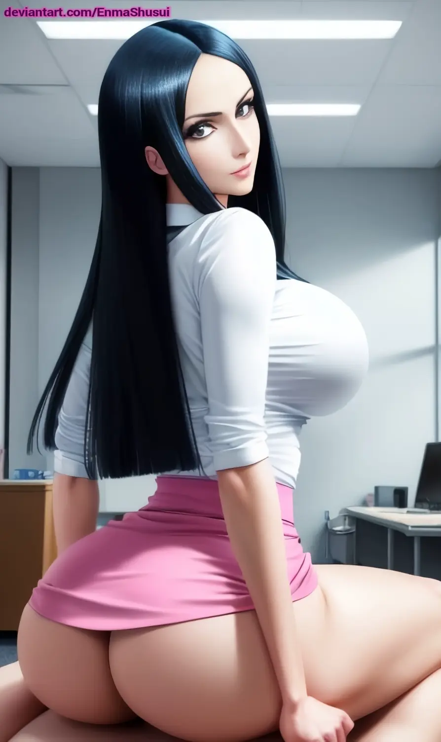 Image 1girls,breasts,female,female_only,light-skinned_female,light_skin,looking_at_viewer,shirt,smile,bangs,black_hair,ass,big_ass,big_butt,bubble_butt,huge_ass,huge_butt,looking_back,thighs,voluptuous,one_piece,athletic,milf,smiling_at_viewer,ai_generated,fringe,fringe_hair,post-timeskip,sideboob,thick,thick_ass,voluptuous_female,sitting,curvy,curvy_body,curvy_female,curvy_figure,inviting,inviting_to_sex,pinup,brown_hair,indoors,miniskirt,fit,fit_female,hourglass_figure,rear_view,ass_focus,curvaceous,curves,back_view,athletic_female,anime,looking_back_at_viewer,office,toned,toned_female,amazon,amazonian,anime_style,curvaceous_body,office_lady,bare_ass,nico_robin,office_clothing,viewed_from_behind,sitting_down,backside,sitting_on_object,enmashusui