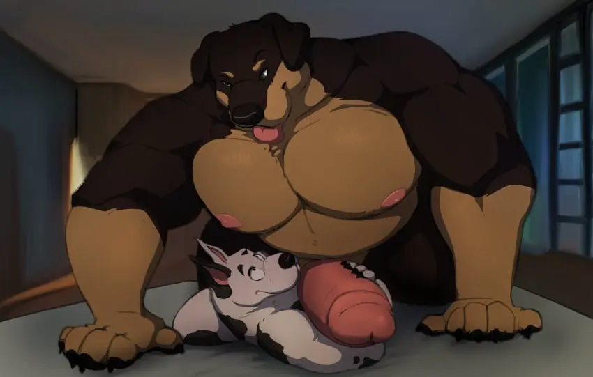 Image hi_res,male,penis,tongue_out,tongue,big_penis,duo,erection,humanoid_penis,muscular,muscular_male,male/male,belly,big_belly,eyebrows,huge_cock,size_difference,anthro,tan_body,green_eyes,absurd_res,on_bed,bed,bedroom,canid,canine,canis,domestic_dog,fur,genitals,inside,mammal,multicolored_body,multicolored_fur,two_tone_body,two_tone_fur,biceps,claws,muscular_anthro,paws,pecs,big_dom_small_sub,dominant,foreskin,uncircumcised,all_fours,5_fingers,biped,white_body,fingers,humanoid_genitalia,breath,brown_fur,story,furniture,glans,markings,transformation,tan_fur,brown_body,white_fur,overweight,larger_male,panting,overweight_male,black_markings,fur_markings,finger_claws,overweight_anthro,rottweiler,musclegut,on_partner,story_in_description,mastiff,molosser,larger_anthro,great_dane,body_size_growth,size_transformation,mosin,brax_(jdolbear),duke_(jdolbear)