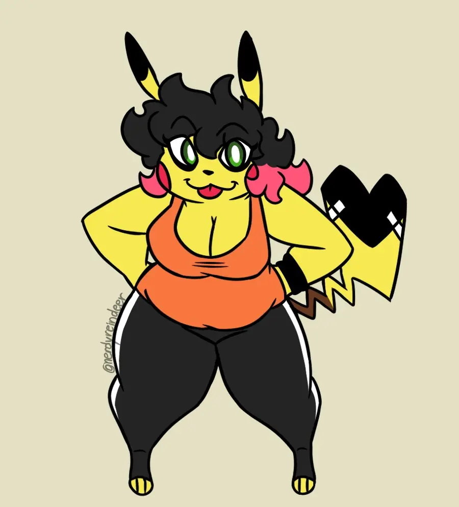 Image big_breasts,breasts,female,pokemon,pokemon_(species),furry,thick_thighs,wide_hips,cleavage,anthro,tagme,shortstack,anthro_only,pokémon_(species),pikachu,nerdyreindeer