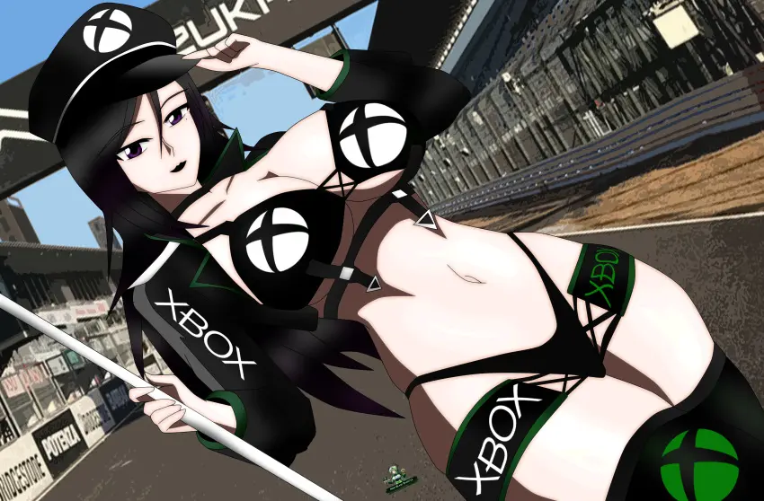 Image big_breasts,breasts,female,original,original_character,purple_eyes,oc,xbox,dark_purple_hair,race_queen,akinama_family_(noir-black-shooter),kaori_akinama_(noir-black-shooter),noir-black-shooter