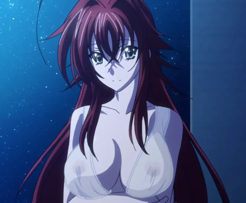 Image breasts,female,nipples,no_bra,shirt,red_hair,sky,huge_breasts,night,no_panties,see-through,night_sky,high_school_dxd,rias_gremory,non-web_source,tall,stitched,hyouju_issei