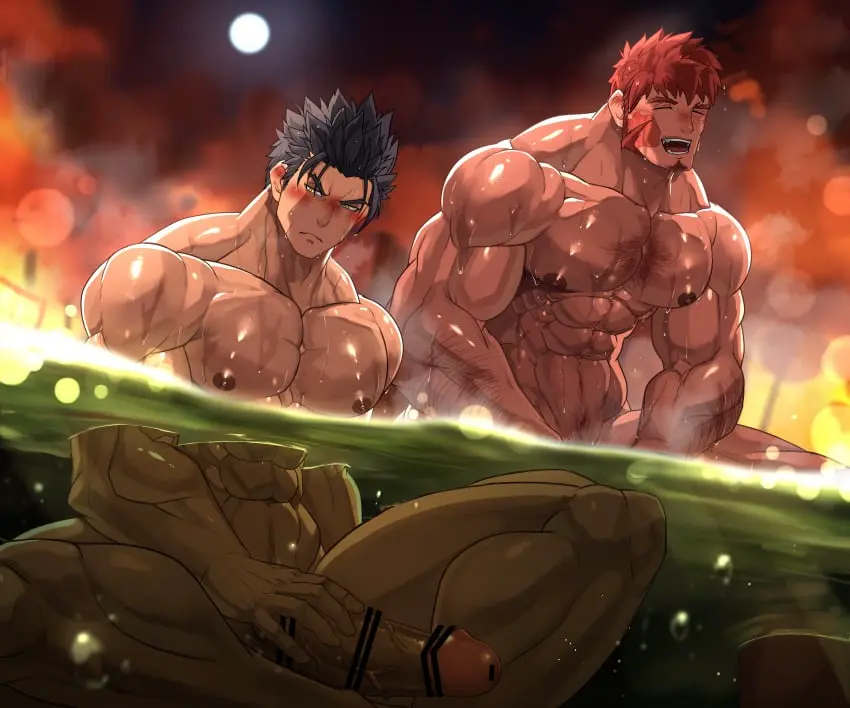 Image blush,nipples,male,nude,penis,big_penis,erection,muscular,muscular_male,male/male,male_only,yaoi,balls,wet,censored,gay,censored_penis,pubic_hair,bara,male_nipples,male_pubic_hair,bar_censor,censor_bar,beard,censored_genitalia,hairy_chest,bellsaltr