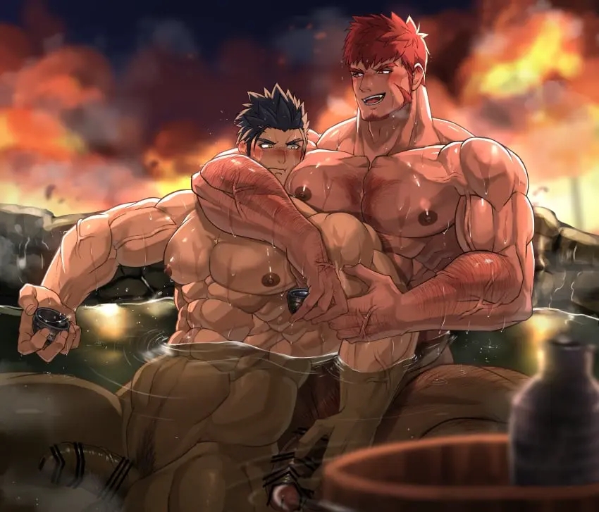 Image blush,nipples,male,nude,penis,big_penis,erection,muscular,muscular_male,male/male,male_only,yaoi,balls,wet,censored,gay,censored_penis,pubic_hair,bara,male_nipples,big_balls,male_pubic_hair,bar_censor,censor_bar,beard,censored_genitalia,hairy_chest,bellsaltr