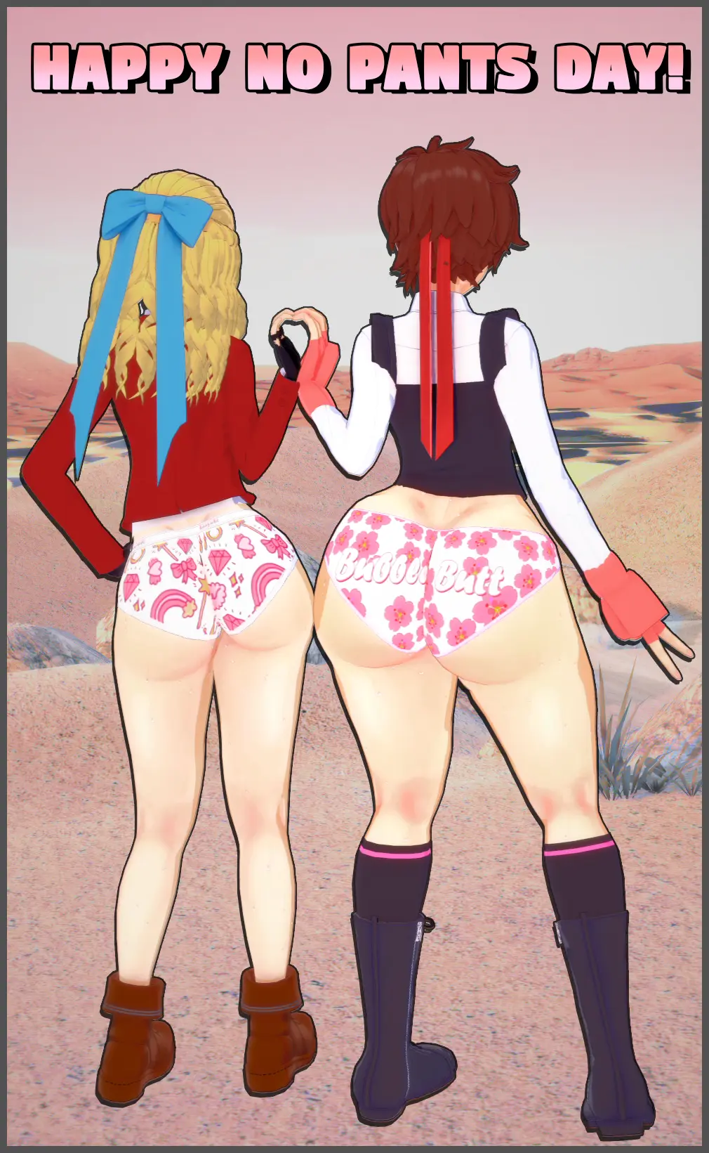 Image female,2girls,multiple_girls,sweat,panties,underwear,ass,big_ass,huge_ass,fat_ass,3d,no_pants,capcom,street_fighter,sakura_kasugano,amanwithnoplan,childish_panties,print_panties,karin_kanzuki
