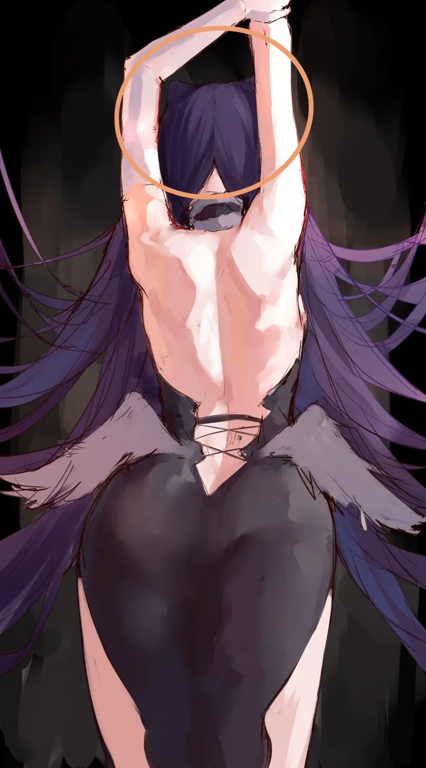 Image 1girls,female,long_hair,ass,virtual_youtuber,wings,hololive,purple_hair,back_view,hololive_english,hololive_myth,ninomae_ina'nis,naokomama,ginga_elyka