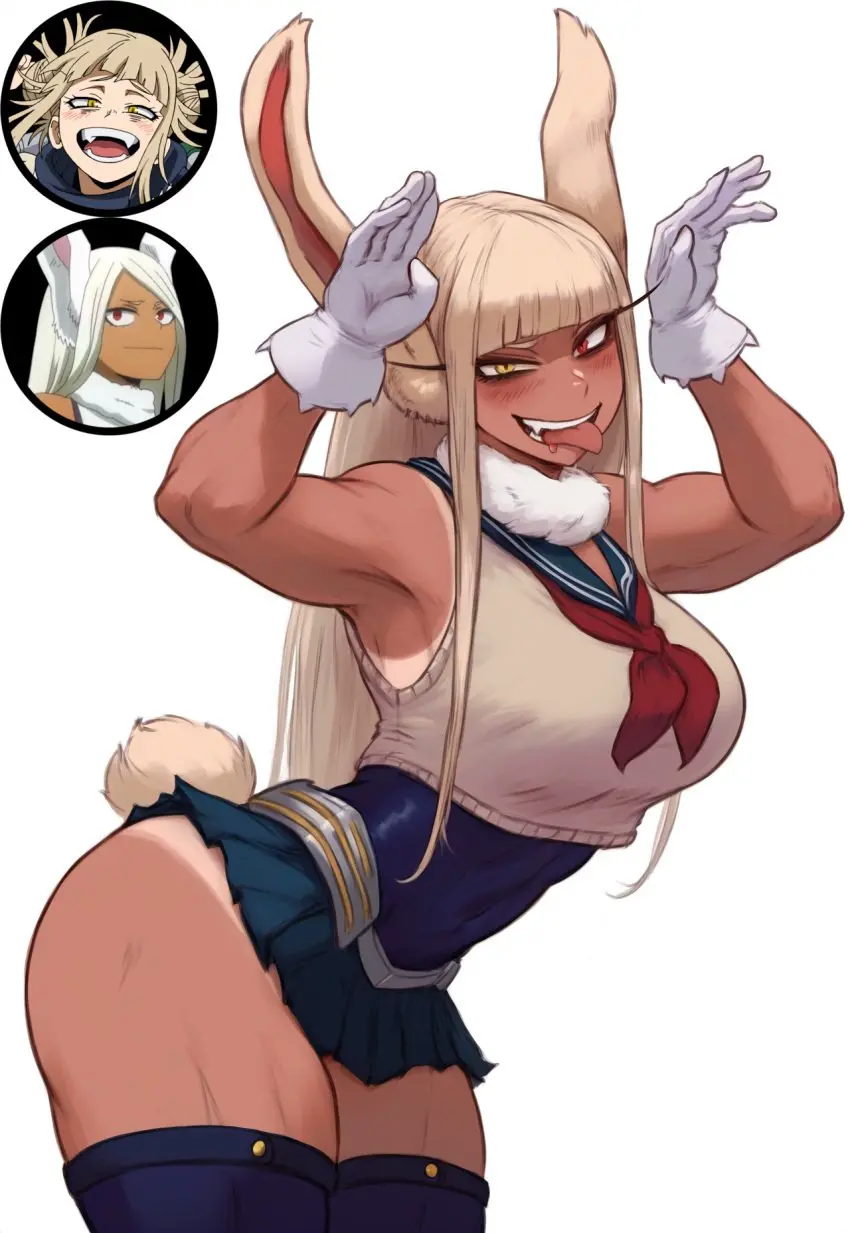 Image 1girls,big_breasts,breasts,female,large_breasts,long_hair,looking_at_viewer,red_eyes,smile,solo,white_background,blunt_bangs,gloves,thighhighs,tongue_out,yellow_eyes,tongue,thick_thighs,muscular,ai_generated,solo_focus,tan_body,blonde_hair,my_hero_academia,curvy,bunny_girl,rabbit_ears,blood,tight_clothing,fangs,straight_hair,heterochromia,leotard,arched_back,muscular_female,rabbit,fusion,miruko,sailor_collar,narrow_waist,tan,gyaru,dirty_blonde_hair,himiko_toga,fusion_character,rabbit_pose,straight_bangs,krystalizedart