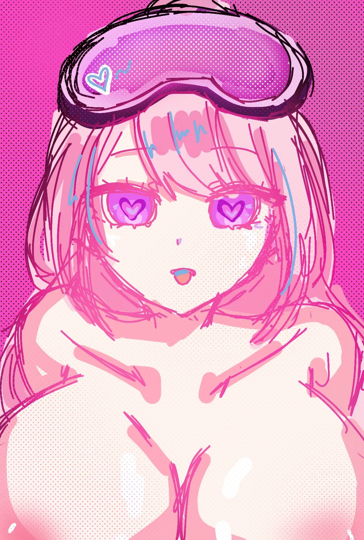 Image breasts,female,highres,large_breasts,heart-shaped_pupils,nude,symbol-shaped_pupils,blue_archive,pink_hair,purple_eyes,heart,goggles,goggles_on_head,eimi_(blue_archive),eimi_(swimsuit)_(blue_archive),enka0341