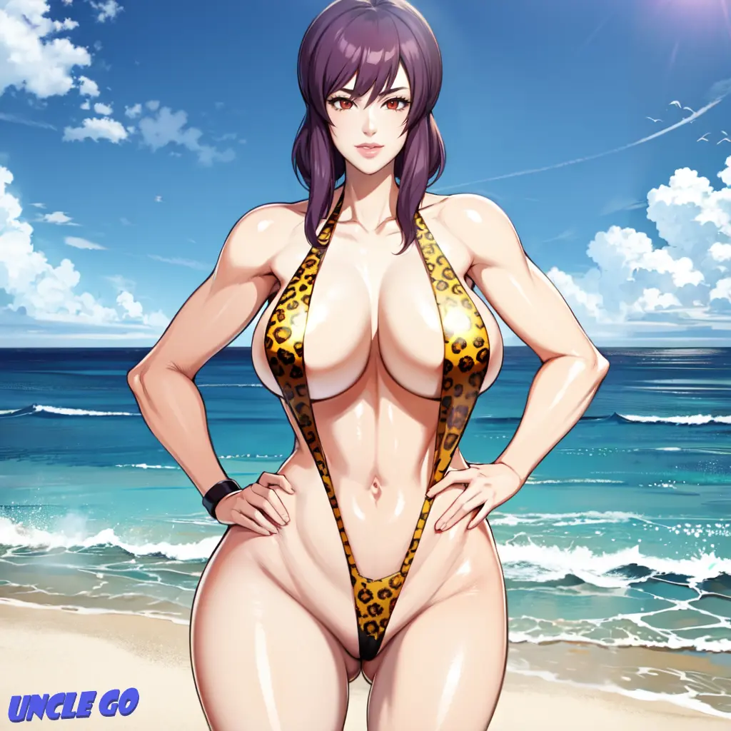 Image 1girls,big_breasts,breasts,female,large_breasts,light-skinned_female,light_skin,looking_at_viewer,red_eyes,smile,navel,short_hair,athletic,milf,muscular,wide_hips,beach,ai_generated,stable_diffusion,purple_hair,hand_on_hip,self_upload,fit,fit_female,bimbo,cyborg,abs,asian,asian_female,athletic_female,sling_bikini,leopard_print,slingshot_swimsuit,asian_bimbo,ghost_in_the_shell,kusanagi_motoko,leopard_print_bikini,unclego