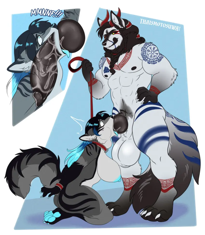Image female,hi_res,male,nude,oral,penis,sex,duo,fellatio,balls,male/female,anthro,absurd_res,penetration,deepthroat,bulge,big_balls,collar,canid,canine,canis,genitals,mammal,wolf,dominant,huge_balls,oral_penetration,2024,leash,anthro_only,penile,knot,hybrid,collar_only,thaismotosuwa