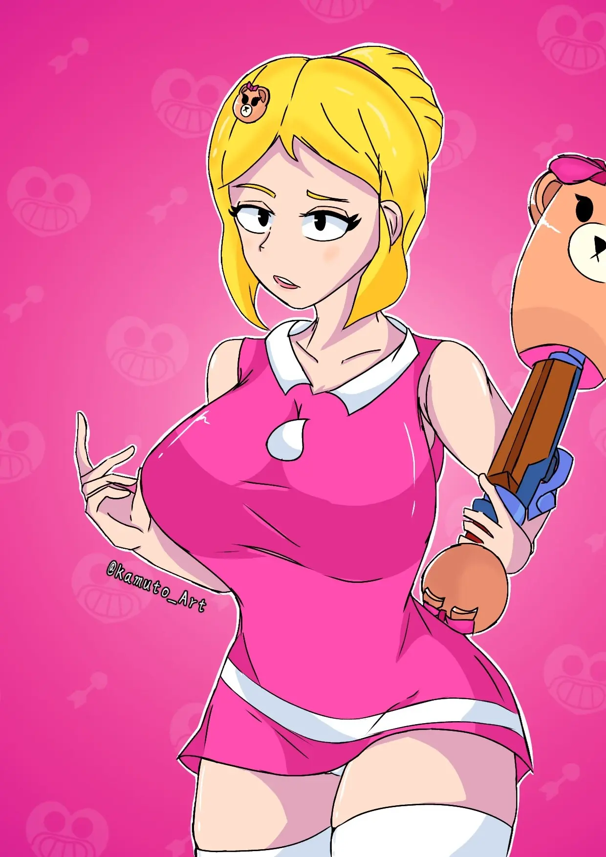 Image 1girls,big_breasts,breasts,female,solo,white_skin,hips,eyelashes,pov,brawl_stars,yellow_hair,mouth_open,pink_background,viewed_from_below,piper_(brawl_stars),umbrella,choco_piper_(brawl_stars),redo_art7