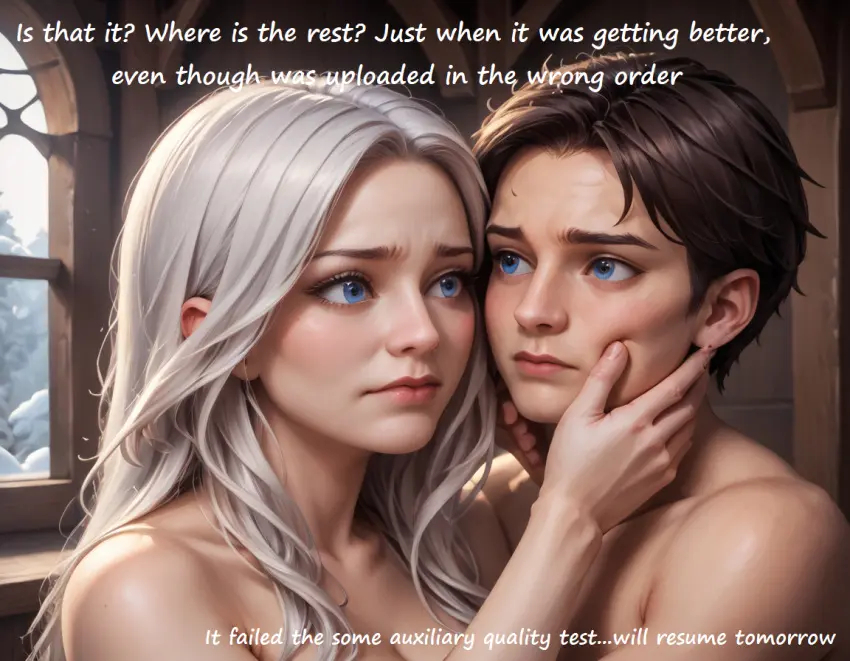Image breasts,female,large_breasts,long_hair,nipples,white_hair,blue_eyes,nude,choker,tongue,ai_generated,cleavage,comic,breast_press,eye_contact,kissing,league_of_legends,french_kiss,blue_dress,apogeeblack,ashe_(league_of_legends)