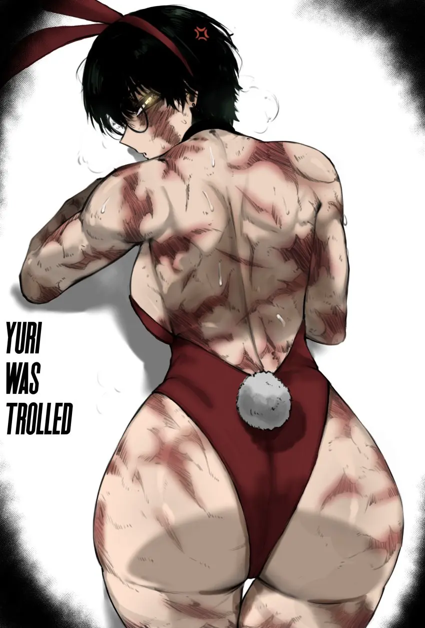 Image 1girls,female,female_only,yellow_eyes,colored,color,bunny_ears,glowing_eyes,bunnysuit,jujutsu_kaisen,zenin_maki,very_short_hair,scars_all_over,burn_scar,masoq095,colorized,yuriwastrolled,red_bunnysuit