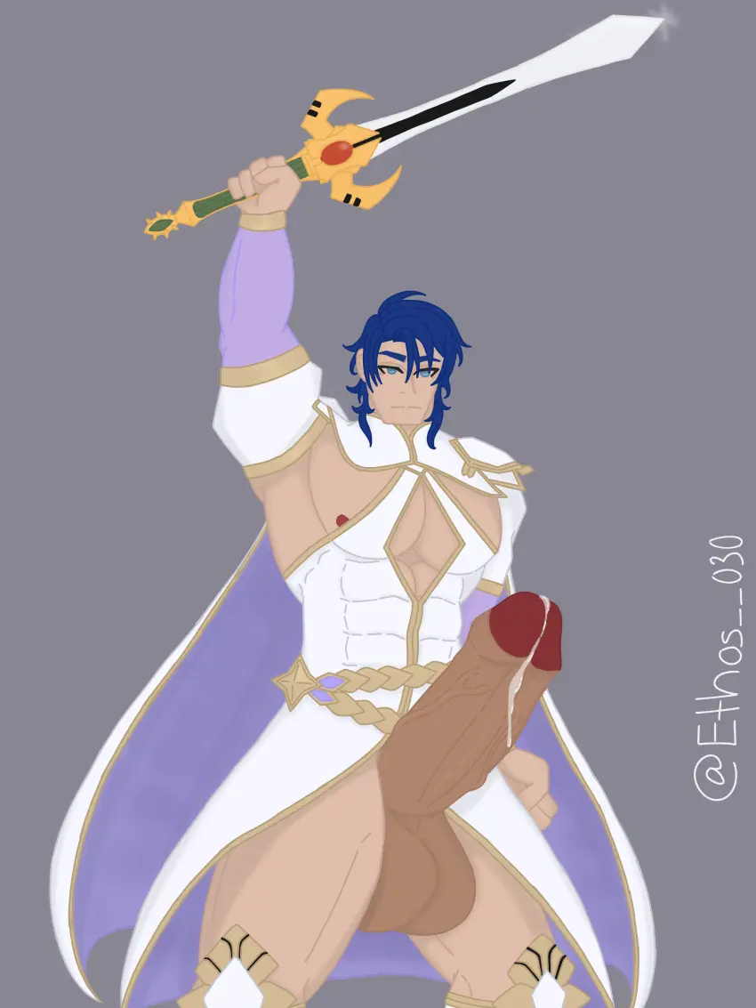 Image male,penis,armpits,male_only,yaoi,balls,self_upload,bara,fire_emblem,fire_emblem_heroes,large_penis,large_balls,nipple_slip,skin_tight,sigurd_(fire_emblem)