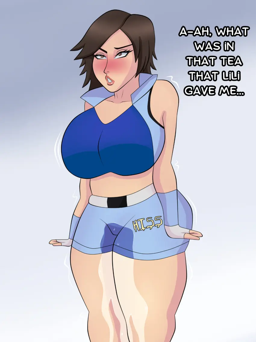 Image 1girls,big_breasts,blush,breasts,clothed,female,solo,short_hair,thick_thighs,brown_hair,dialogue,shorts,peeing,tekken,omorashi,peeing_self,wetting_self,urine,low_quality,kazama_asuka,urine_stream,urinating_female,urination,urinating,drugged,urine_pool,wetting,talking_to_self,urine_on_legs,blueartfiend