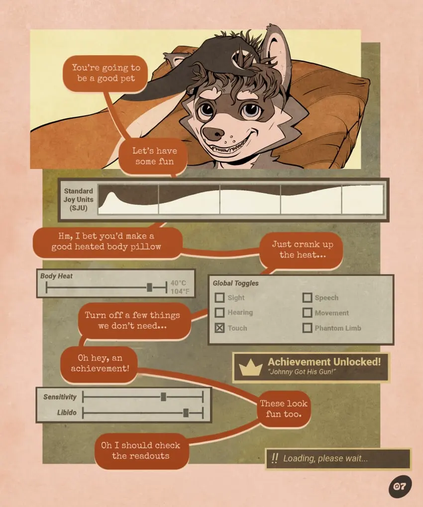 Image hi_res,furry,anthro,absurd_res,comic,mammal,raccoon,pillow,procyonid,user_interface,humor,obrien_(artist),achievement_unlocked,ristin,graph,scritches,achievement,achievement_overlay