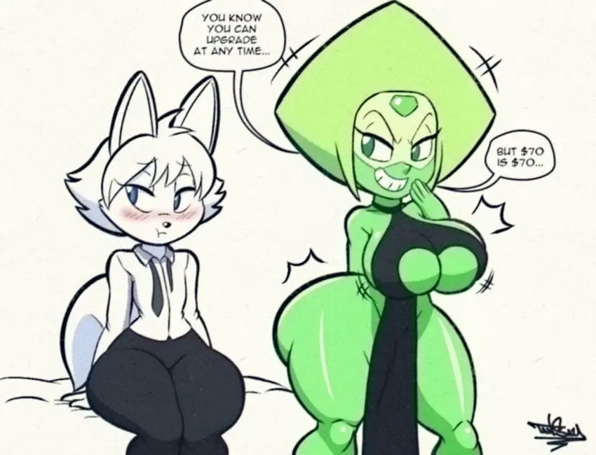 Image 1girls,big_breasts,breasts,female,1boy,male,furry,ass,big_ass,femboy,tagme,dress,original,original_character,alien,alien_girl,cartoon_network,gem_(species),steven_universe,peridot_(steven_universe),jiggling_breasts,wiggle_lines,tansau,begone10000,milo_(begone10000)