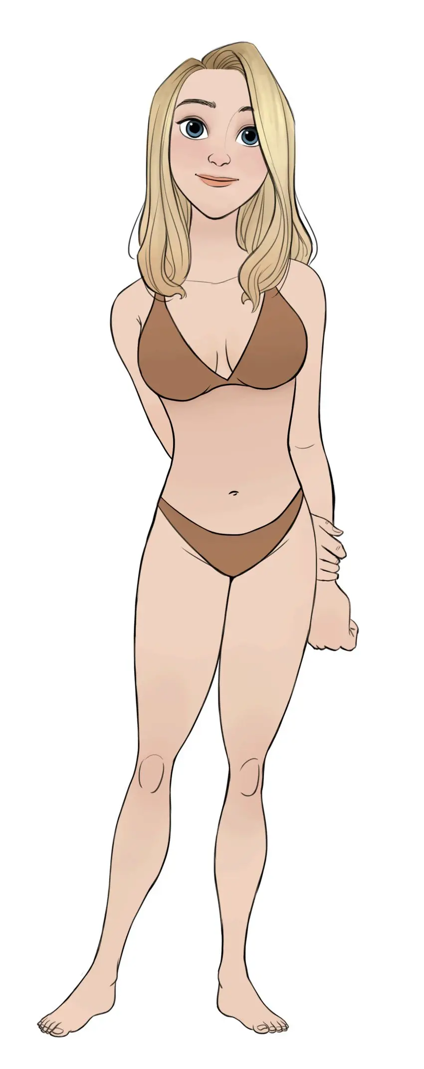 Image breasts,female,female_only,looking_at_viewer,standing,white_background,blue_eyes,navel,bikini,feet,solo_female,blonde_hair,blonde_female,toes,alice_(coral_island),coral_island